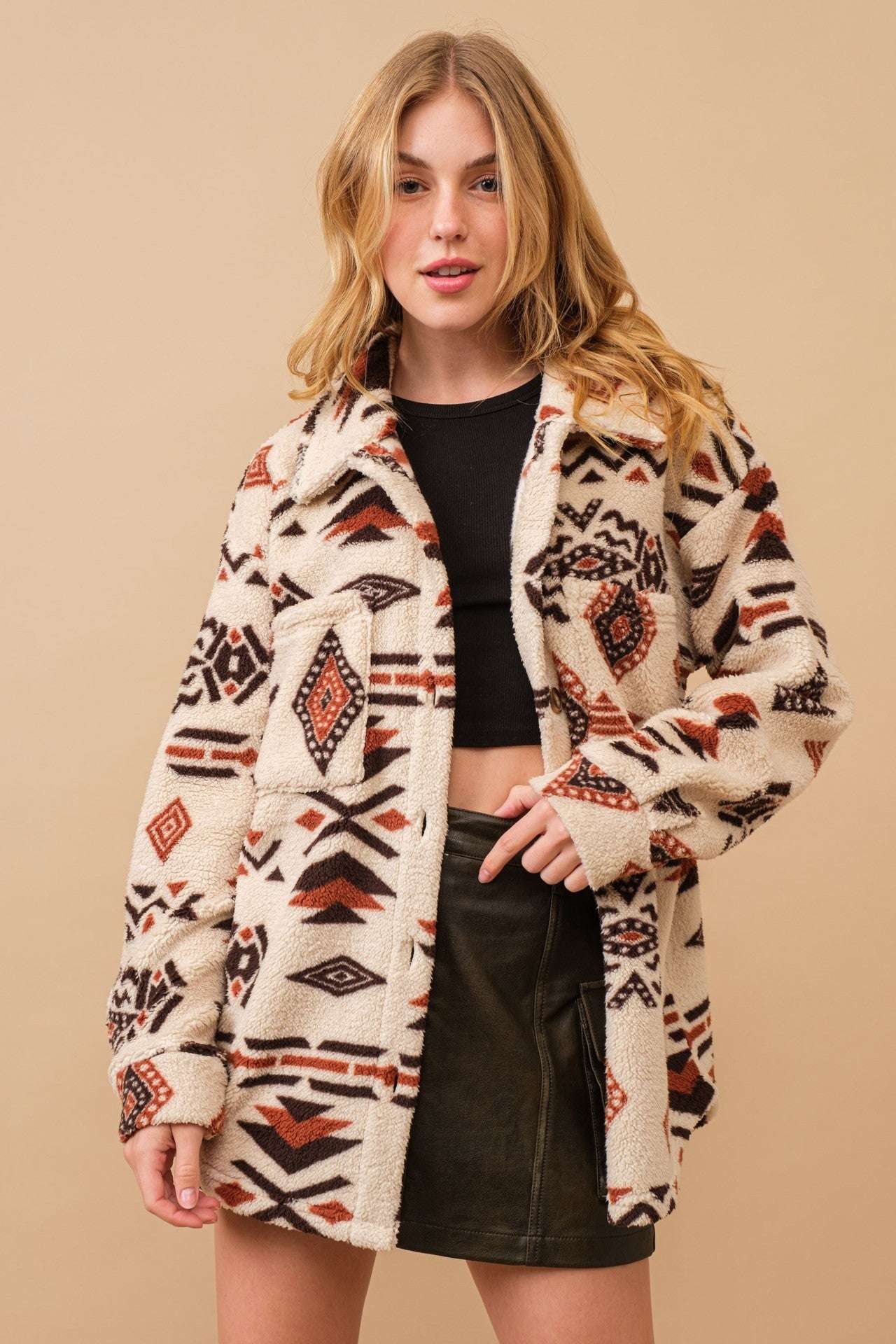 Women's Retro Plush Lapel Long-sleeved Jacket