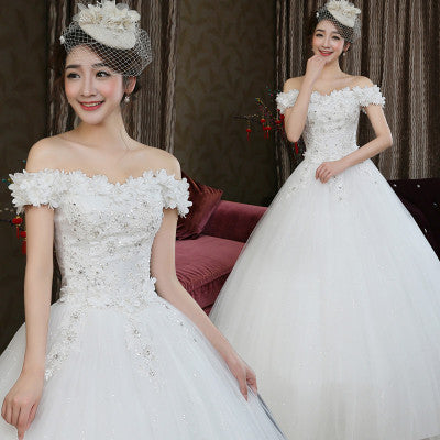 Fashion bride Korean word shoulder thin flowers wedding dress wedding knot new wholesale H82