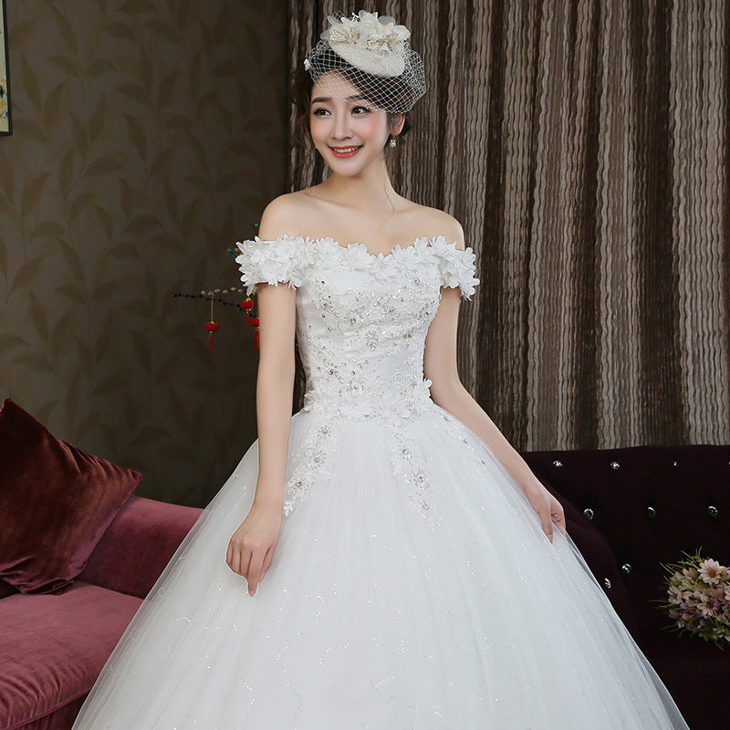 Fashion bride Korean word shoulder thin flowers wedding dress wedding knot new wholesale H82