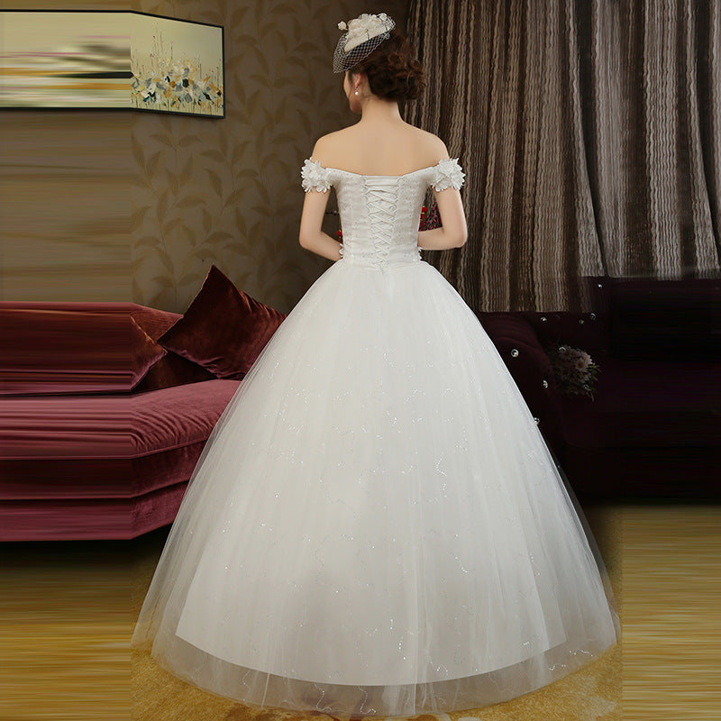 Fashion bride Korean word shoulder thin flowers wedding dress wedding knot new wholesale H82