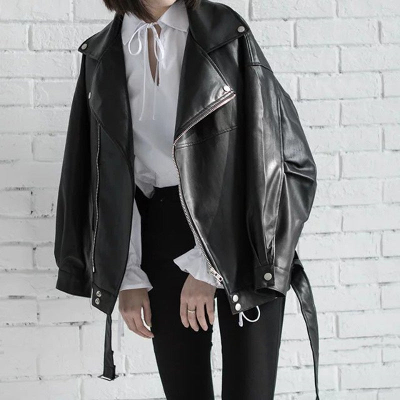 Long-sleeved leather coat