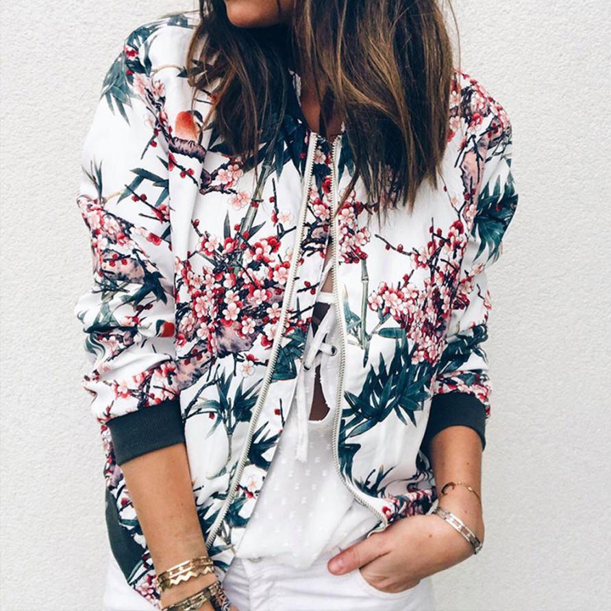 Fashion Printed Round Neck Zipper Long Sleeve Coat