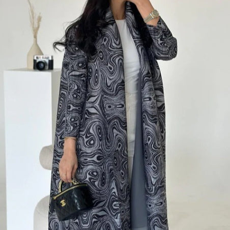 Pleated Trench Djellaba Hot-selling Printed Shawl Cardigan Ethnic Style Cloak Coat