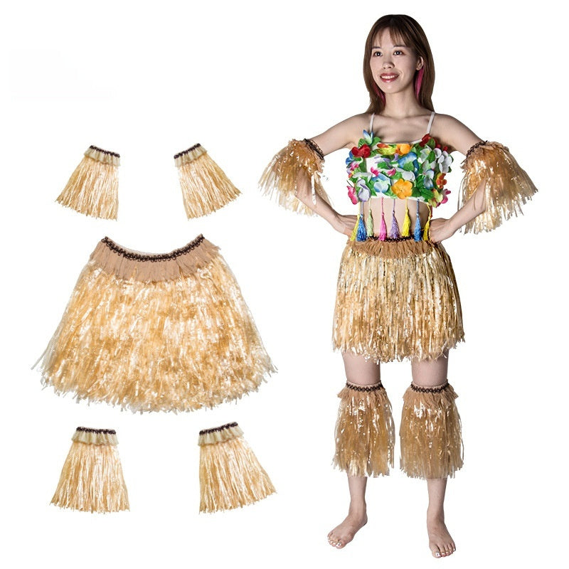 Hawaiian Style Party Grass Skirt Suit