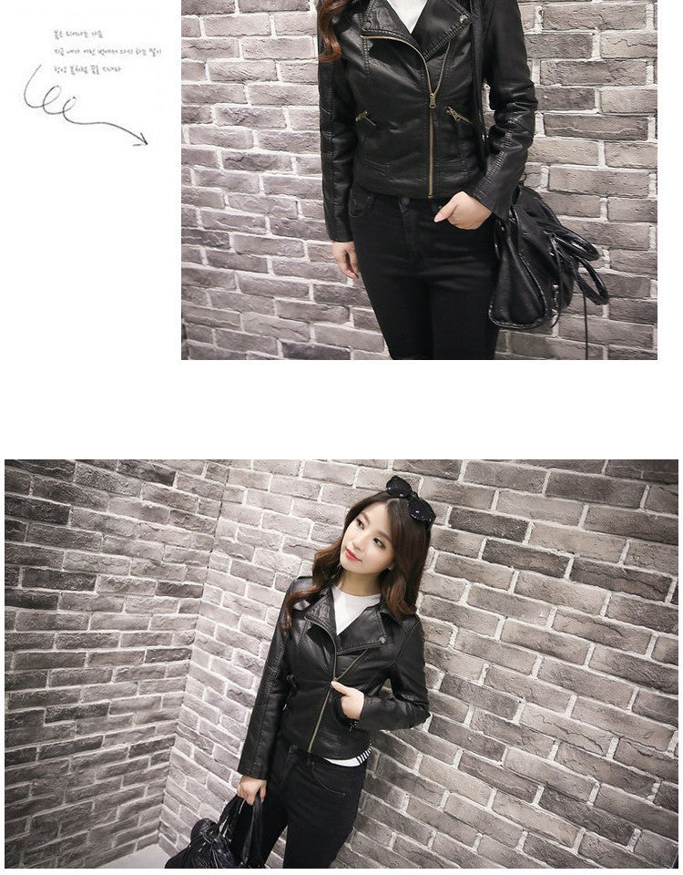 Women's Short Korean Style Slim Leather Jacket