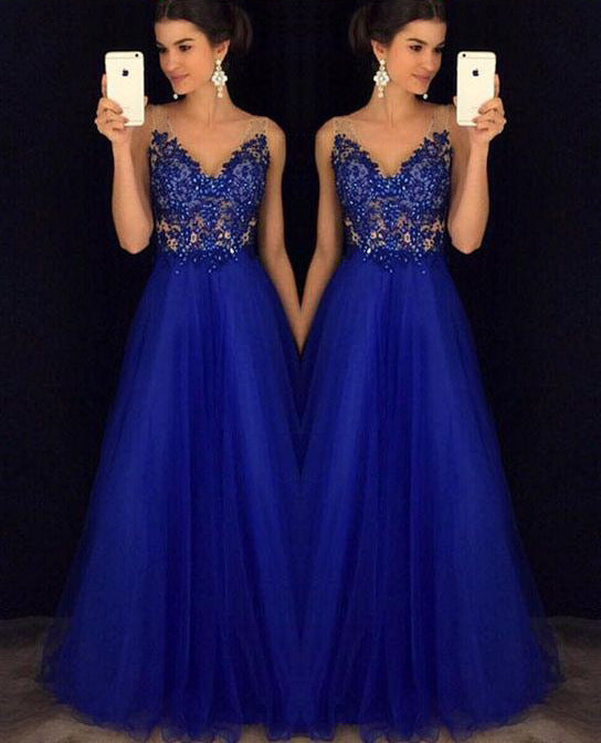 Dress Backless Beaded Ball Elegant Long Dress Blue Chiffon Dress Spot