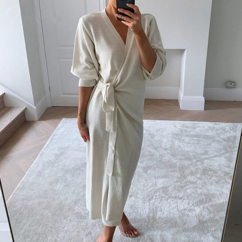 V-neck robe dress