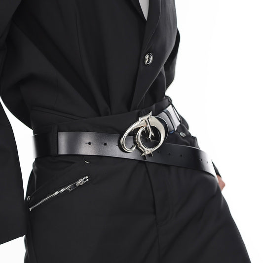 Original Niche Pioneer Irregular Metal Logo Belt Men And Women