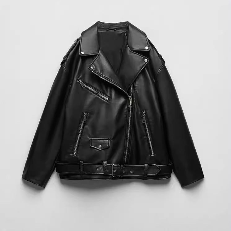 Women's Faux Leather Retro Biker's Leather Coat