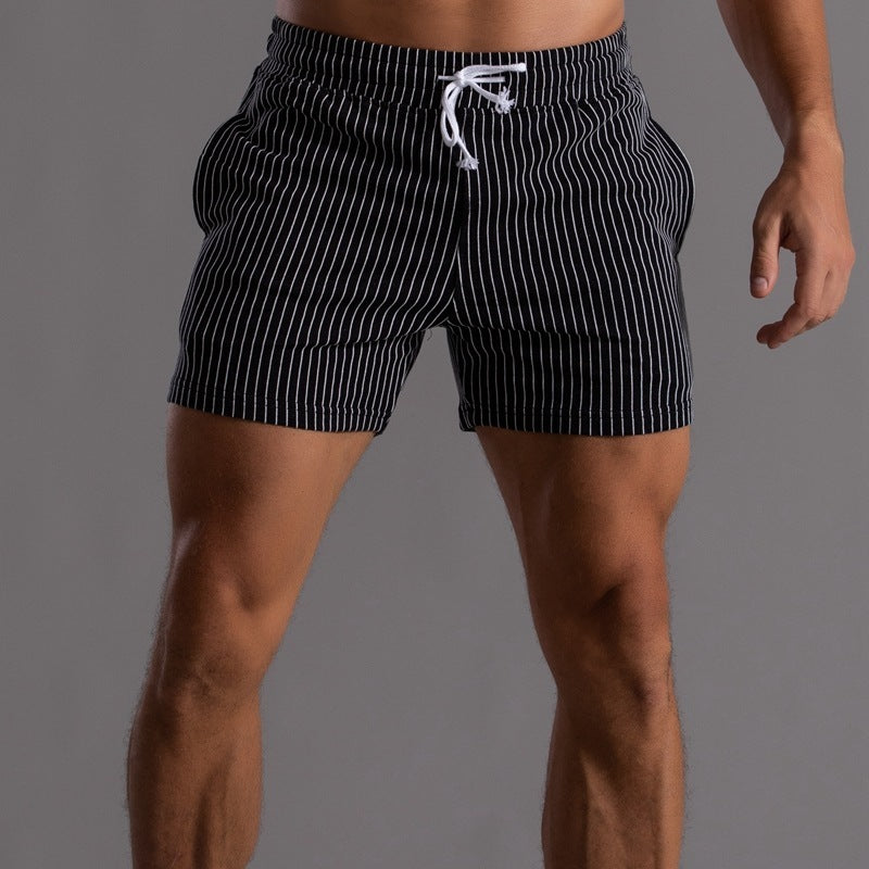 Vertical Stripe Cotton Fitness Running Shorts Men