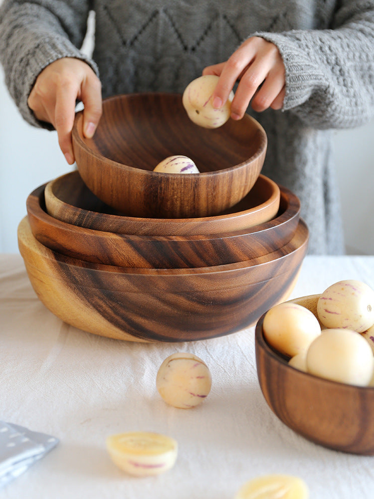 Natural Wooden Bowl - Handcrafted Fruit & Salad Bowl - Mallora Shop