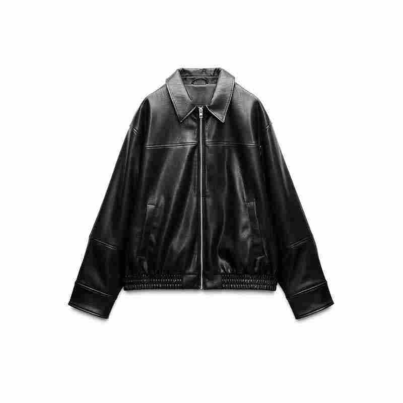 Women's Loose Lapels Leather Coat