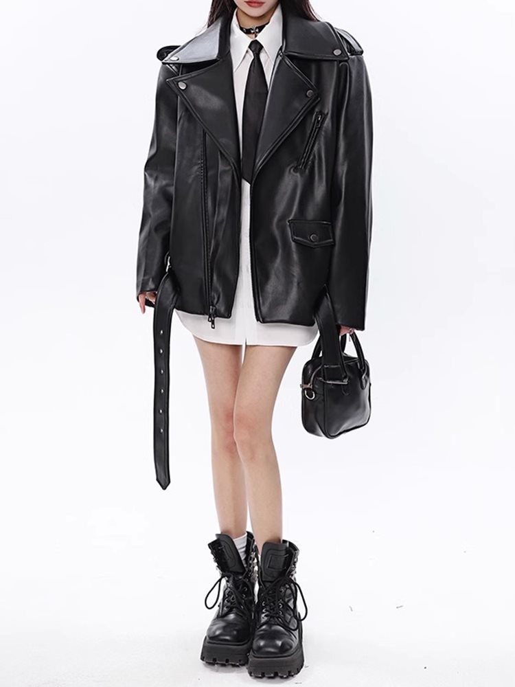 Leather Coat Women's Loose Motorcycle Jacket