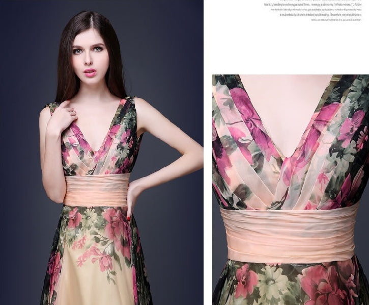 European and American elegant temperament shoulder flower dress Women's evening dress long skirt