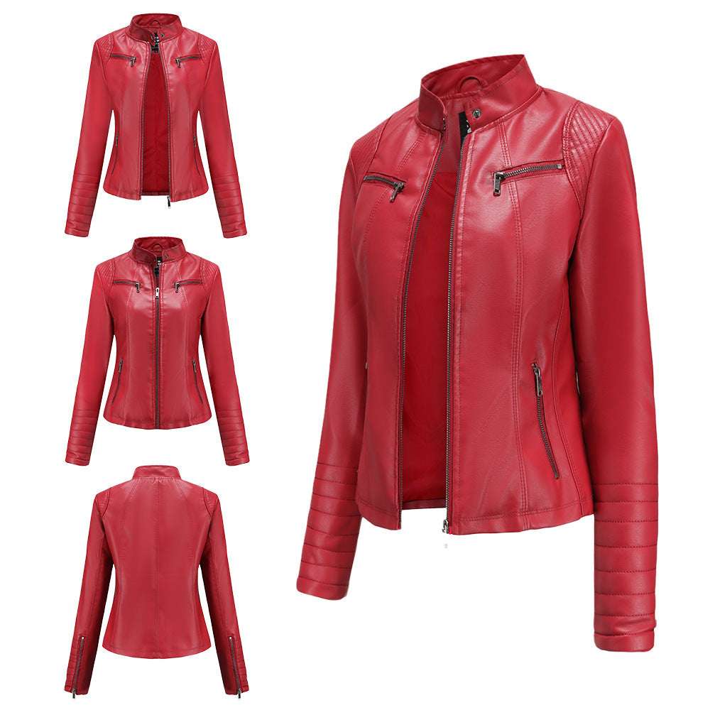 Women's Leather Thin Motorcycle Clothing Short Chic Women's Jacket