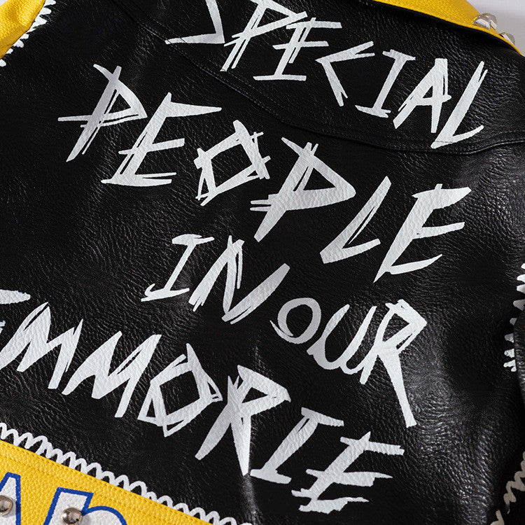 Personalized Graffiti Print Motorcycle Leather Jacket