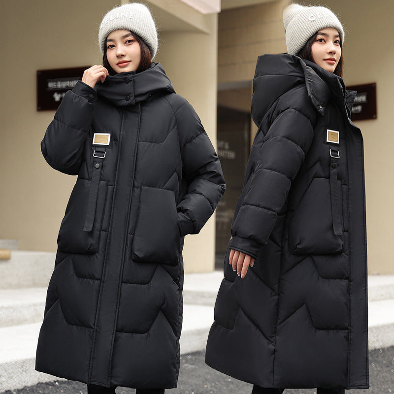 Women Detachable Hat Mid-length Thickened Coat