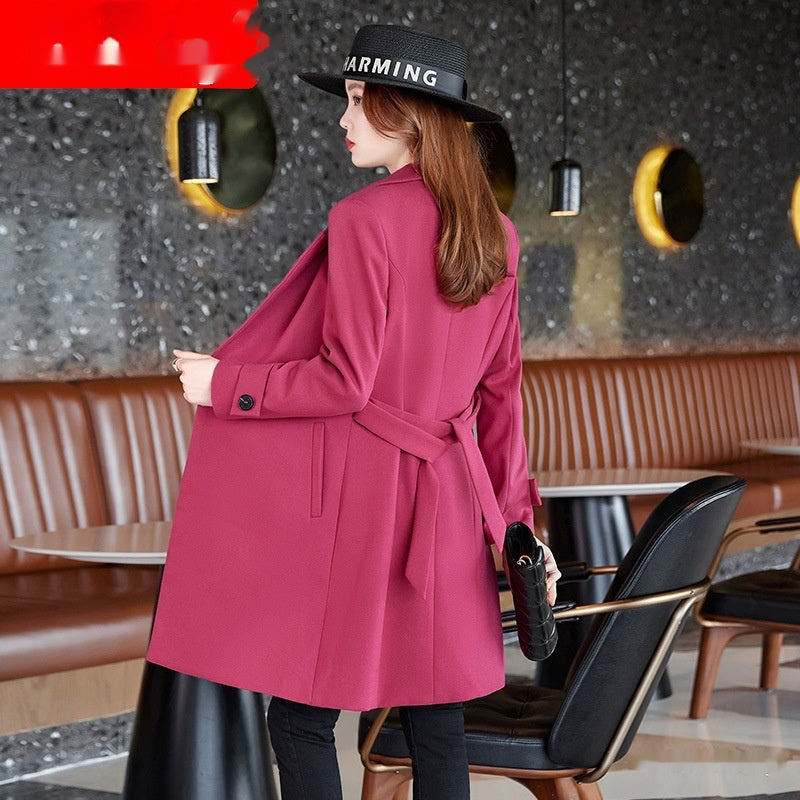 Korean Style Professional Mid-length Suit Collar Trench Coat