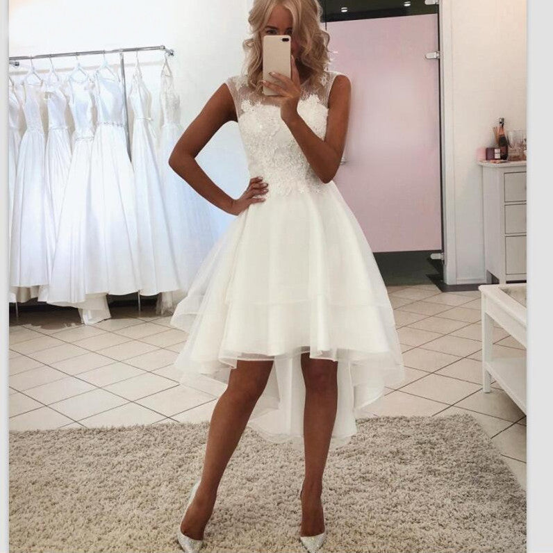 New Style Wedding Dress Short Front And Long Lace Simple Short