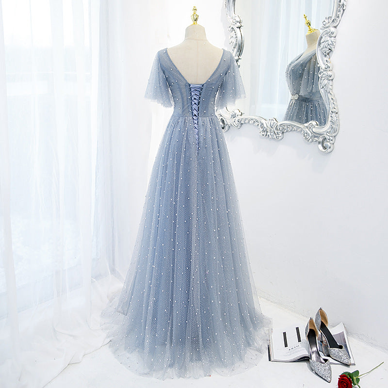 Evening Dress Female Elegant Temperament Host V-neck Super Fairy Thin Long Style