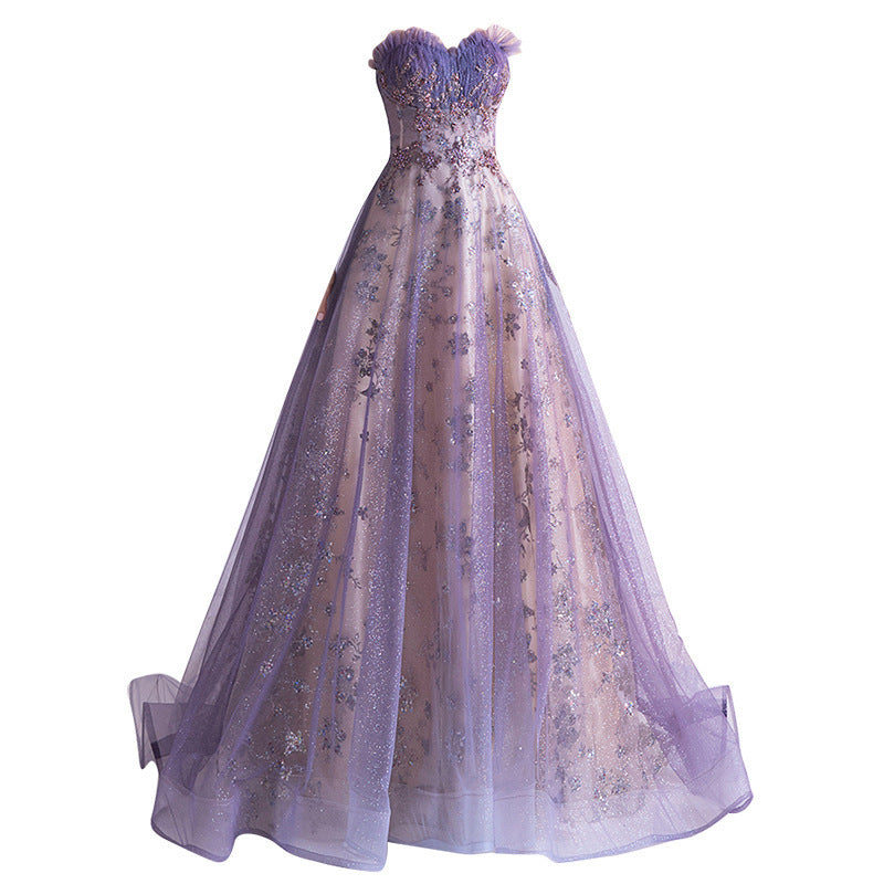 Strapless Purple Sequin Starry Dress Wedding Dress