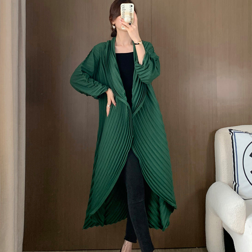 Manual Crimping Female Long Trench Coat