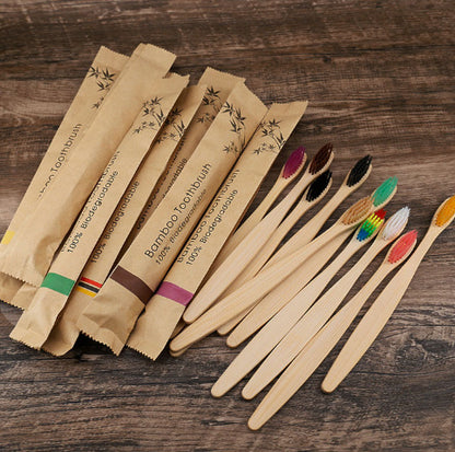 10Pcs Colorful Bamboo Toothbrush Set - Soft Bristle - Mallora Shop