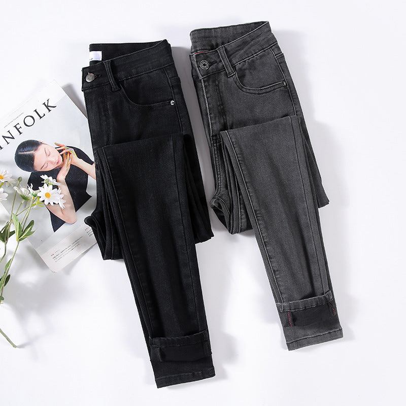 Schwarze Slim-Jeans mit hoher Taille für Damen