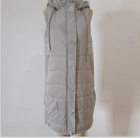 Women's Solid Color Sleeveless Down Jacket Long Winter Coat