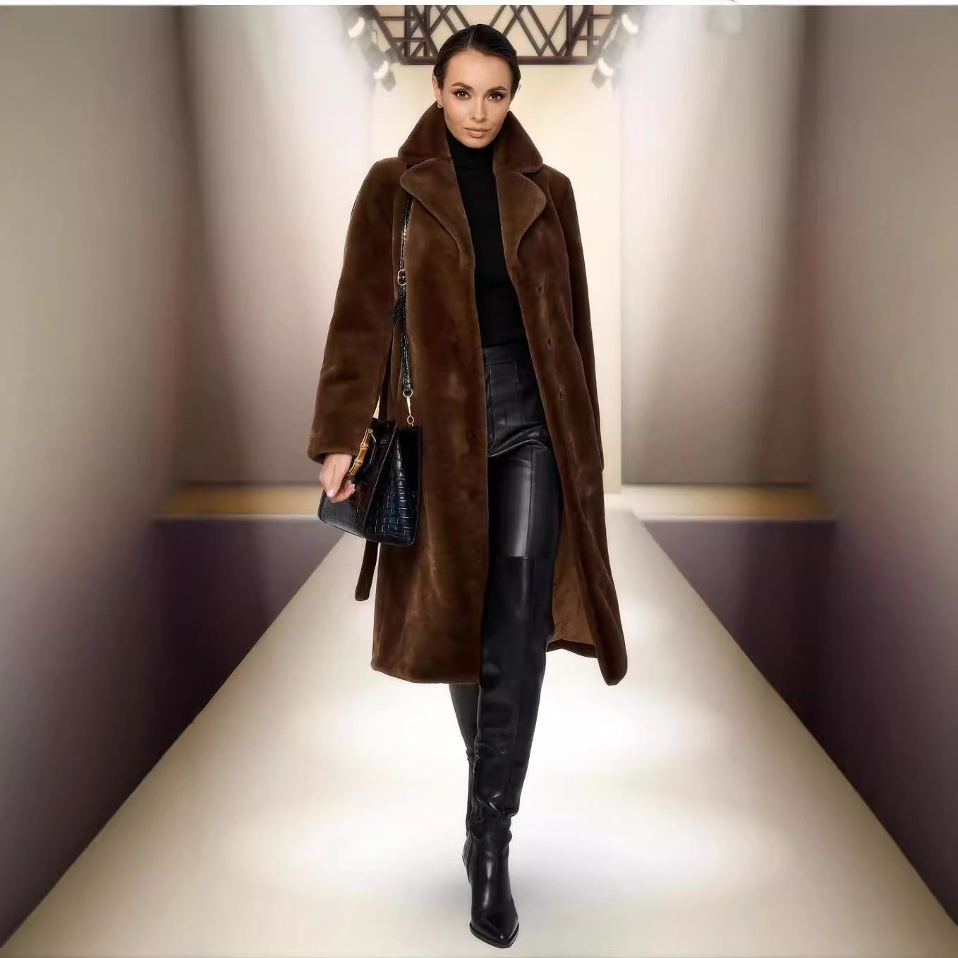 Artificial Fur Coat Suit Collar Cotton Coat Thickened Long Section Plush Trench Coat