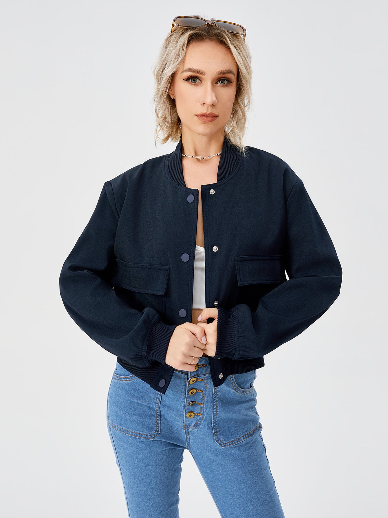 Women Lightweight Casual Cropped Bomber Jacket