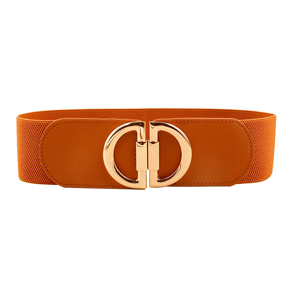 Elastic A Pair Of Buckles Wide Belt Women