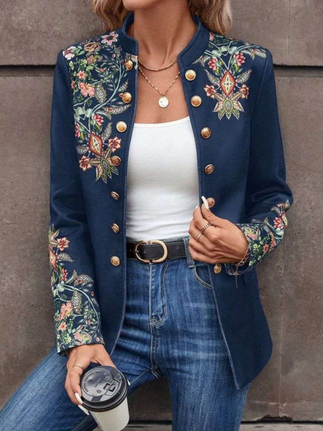 Women Printed Suit Jacket Cross