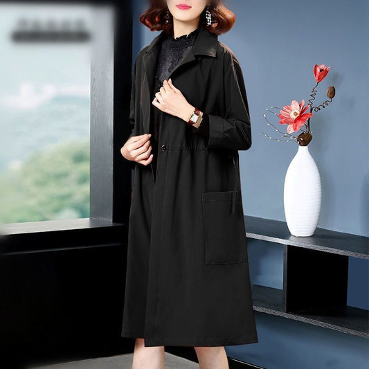 Temperament Western Style Mid-length Below The Knee Plus Size Loose Trench Coat Women