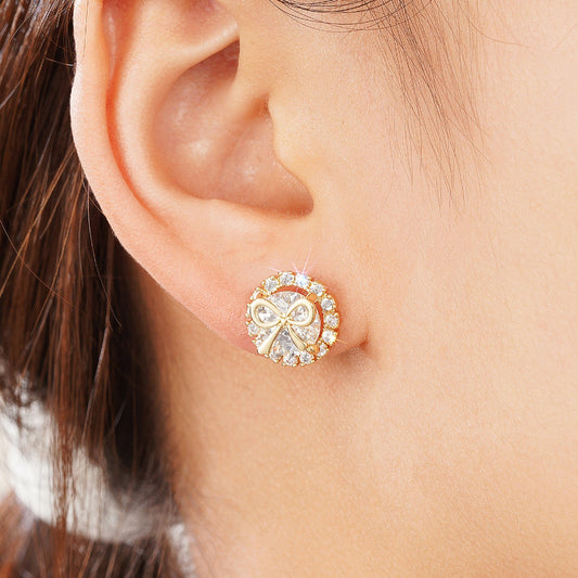 Bow Stud Earrings Sweet Accessory Micro Inlaid Zircon