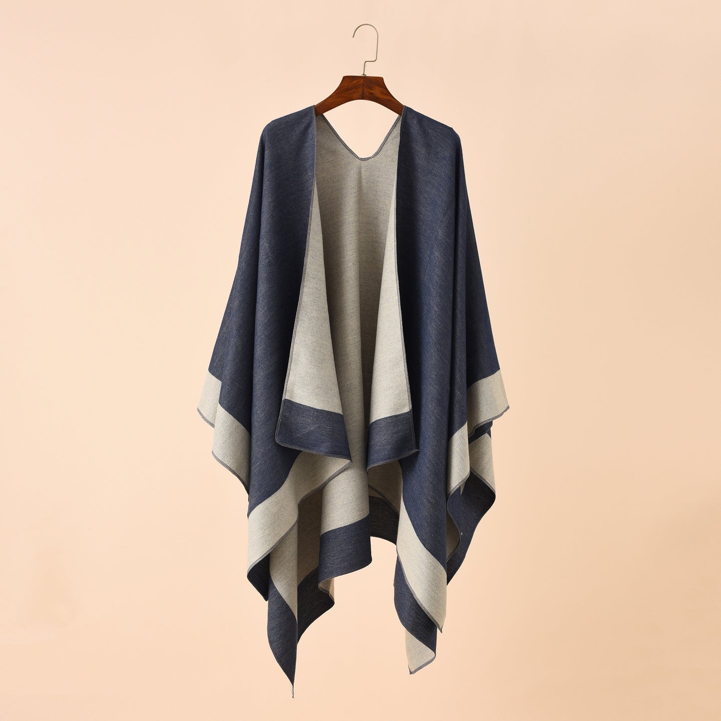 Double-sided Color Matching Plaid Cashmere-like Shawl Outer Match Cape Coat