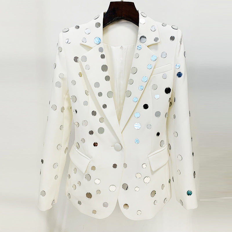 Women Beaded One Button Suit Jacket Coat