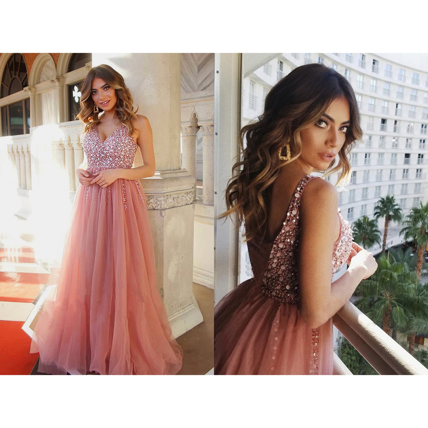 Sexy deep V gown dress