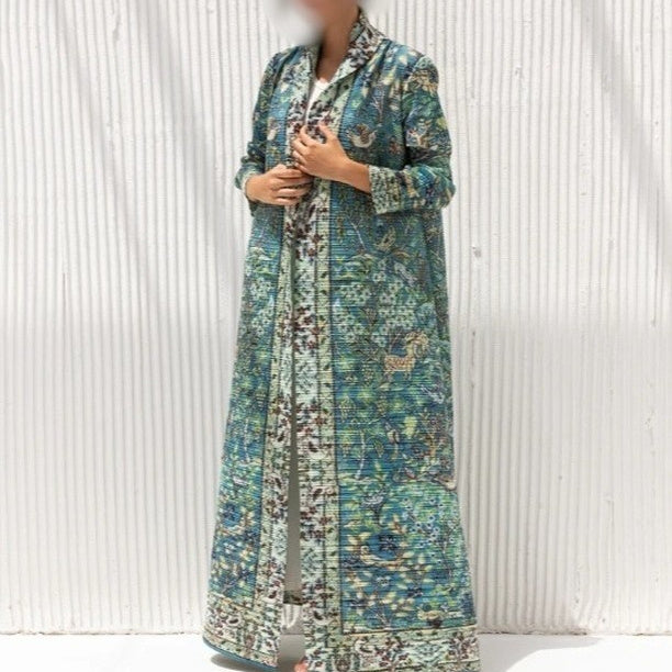 Pleated Trench Djellaba Hot-selling Printed Shawl Cardigan Ethnic Style Cloak Coat