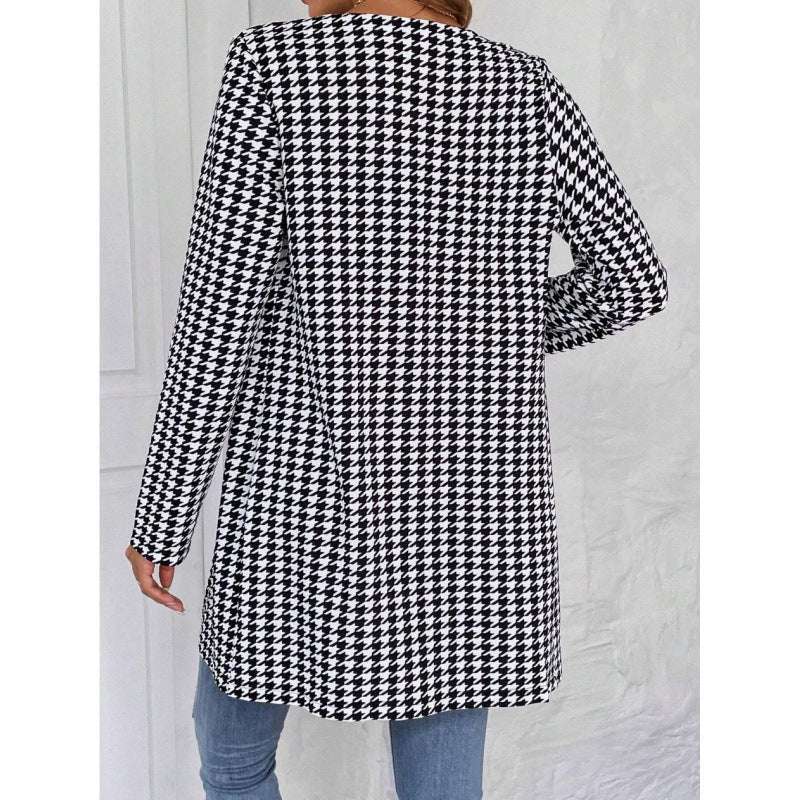 Women's Clothing Houndstooth Long Coat