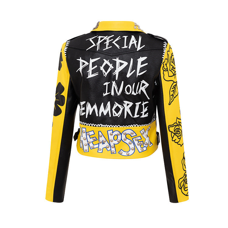 Personalized Graffiti Print Motorcycle Leather Jacket