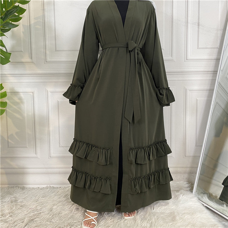 Ruffled Sleeves Lace Up Dubai Arab Cardigan Robe