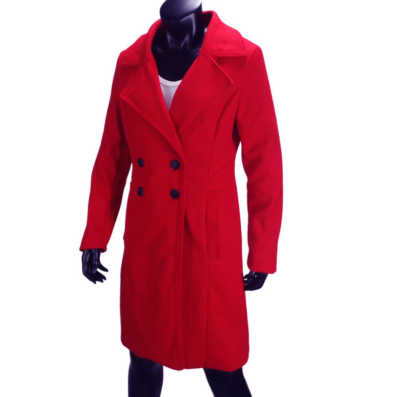 Long Woolen Women's Coat Indoor And Outdoor Casual Jacket Double Breasted