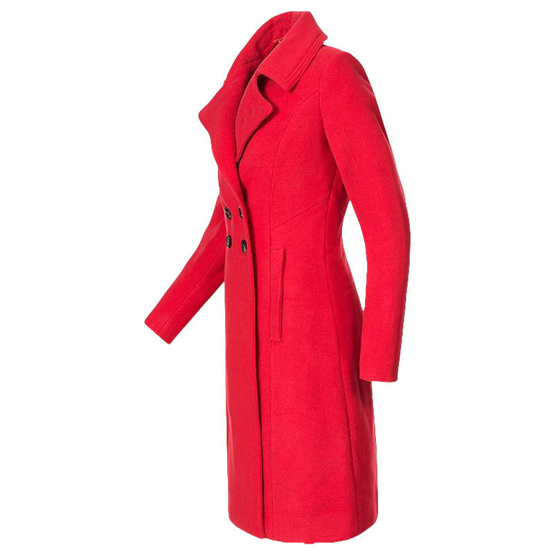 Long Woolen Women's Coat Indoor And Outdoor Casual Jacket Double Breasted