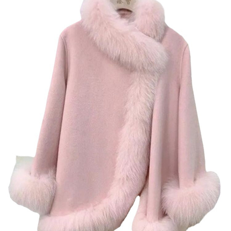 Artificial Fur Mid-length Coat Women's Woolen Cloak