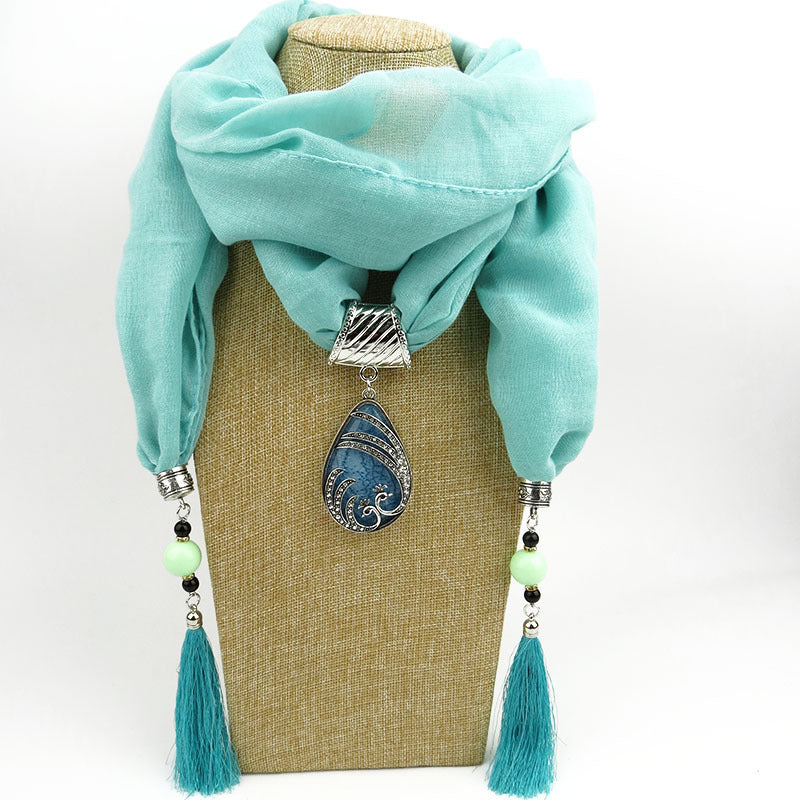 Ethnic Style Peacock Pendant Gem Tassel Scarf Shawl Autumn And Winter Women's Scarf