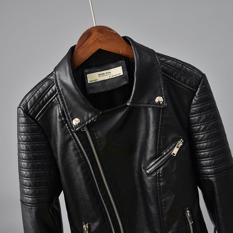 Rivet Suit Collar Women Washed PU Leather Jacket