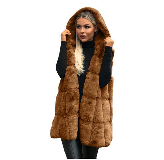 Hooded fur vest