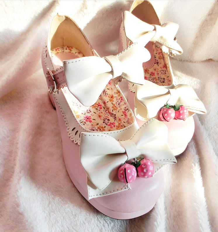 Lolita lolita strawberry bell round head thick with bow women's shoes