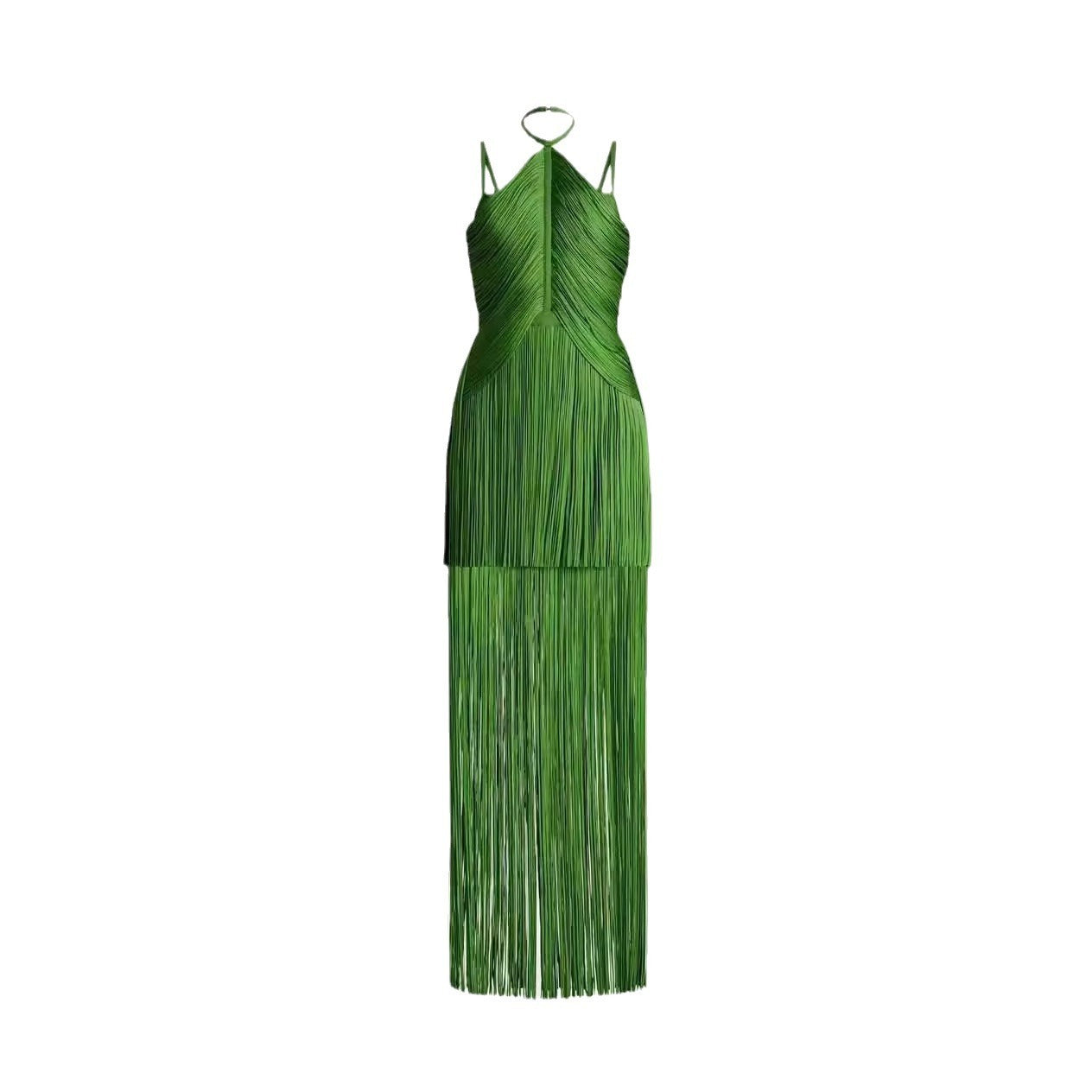 Green Halter Spaghetti Straps Tassel Dinner Ball Dress